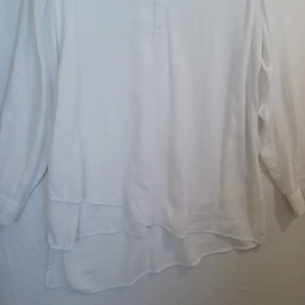 Soft Surroundings White Layered Hem Henley Tunic Blouse Long Sleeve Womens Large